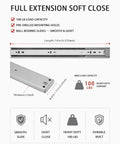 Soft Close Drawer Slides 14 Inch Side Mount Glides with full extension and 100 lbs load capacity, heavy duty ball bearing rails
