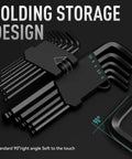 13 Piece Hex Key Allen Wrench Set Metric Sizes 1.27 to 10 MM Ball End Long Arm Chrome Vanadium Steel with folding storage design
