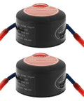 2 Pack Straight Up Automatic Aerosol Fire Extinguisher Car Engine Heat Killer No Sweat Emergency Kit showing two round black canisters with red and blue nozzles.