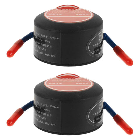 2 Pack Straight Up Automatic Aerosol Fire Extinguisher Car Engine Heat Killer No Sweat Emergency Kit showing two round black canisters with red and blue nozzles.