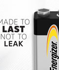 Top Shelf 9V Alkaline Batteries Eight Pack with label emphasizing durability and leak prevention, designed for emergency use.
