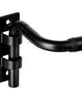 Close-up of matte blackout curtain rod with wrap around design, adjustable from 30 to 86 inches, wall mount bracket shown