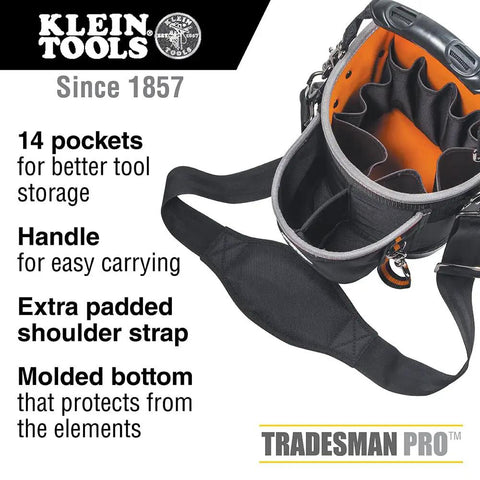 14 Pocket Tool Bag With Shoulder Strap Fits Long Screwdrivers Built Tough With 1680D Ballistic Weave Fully Molded Bottom