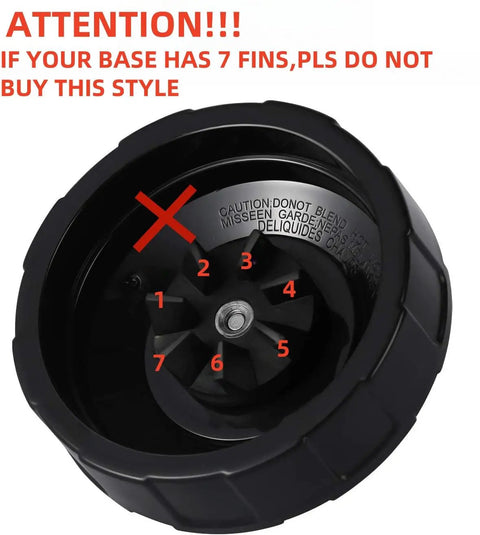 6 Fin Blender Blade Assembly Replacement For BL770 BL780 BL660 With 3.35 Inch Base showing caution for 7 fins.