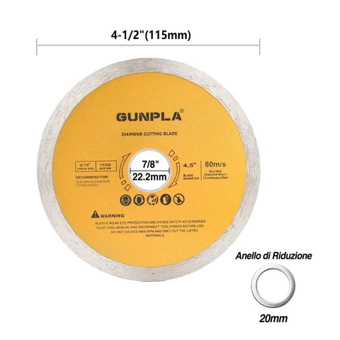 Three Piece Four And One Half Inch Diamond Cutting Blade Set For Tile And Masonry with 7/8 Inch Arbor and reducing ring