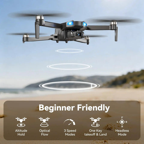 1080P HD FPV Drone With Camera For Beginners And Kids Foldable Quadcopter With Auto Hover 360 Degree Flip on beach