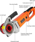 Hella Powerful 2300W Heavy Duty Electric Pipe Threader With Six Quick Change Dies For Galvanized Steel And Iron Pipes Professional Plumbing Tool Pure Copper Motor Handheld Threading Machine Kit Case Included close-up view showing aluminum head and non-slip handle features.