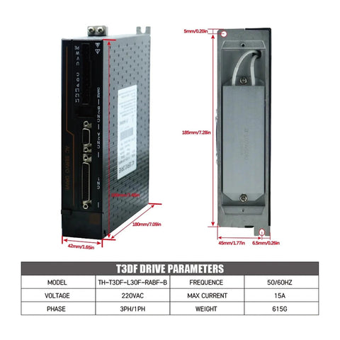 1pc 130ST-M15025 servo motor with T3DF drive module, 3.8kW, 220V AC, 15Nm, RS485, brake