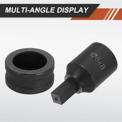 Hydraulic Hole Punch Die Set 8x8mm Square Hole for CH70 Electric Punching Machine in 40Cr Steel Black Finish showing upper and lower dies.