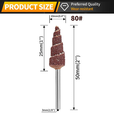 Twenty Piece Cone Shaped Sanding Flap Wheel Set with Eighty Grit One Eighth Inch Shank Ideal for Grinding and Polishing Surfaces Grooves Corners and Deburring on Rotary Tools