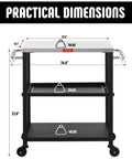Three Tier Outdoor Grill Cart With Rolling Pizza Oven Table And Stainless Steel Top 26.6 By 16.1 Inches Heavy Duty Steel Stand For Pizza Ovens And Griddles Outdoor Bar Cart With S Hooks For Patio Parties Deck Dining And Camping, shown with weight capacity and dimensions.