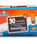 Disappearing Purple School Glue Sticks 7 Grams, 30 Count Pack For Classrooms, Mess-Free, Washable, Dries Clear, Non-Toxic, Package View