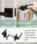 Installation of Six Pack Matte Black Privacy Door Levers With Square Plate Locks For Bedroom And Bathroom, Durable Zinc Alloy