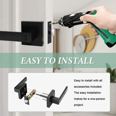 Installation of Six Pack Matte Black Privacy Door Levers With Square Plate Locks For Bedroom And Bathroom, Durable Zinc Alloy