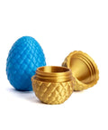 Blue and gold-scale decorative containers showcasing possible prints from MK4S 3D Printer Kit With Automatic Calibration And Removable Sheets.