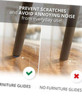Comparison image showing 60 Heavy Duty PTFE Furniture Glides and Floor Protectors preventing scratches vs no glides.