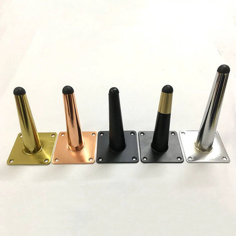 Heavy Duty Metal Furniture Legs 4 Pack Cone Shape Caster Wheels For Couches in gold, copper, black, and silver finishes.