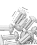 200 Pcs Solid Aluminum Dome Head Rivets M5x10 for DIY projects, showing dimensions and metal finish in close-up view.