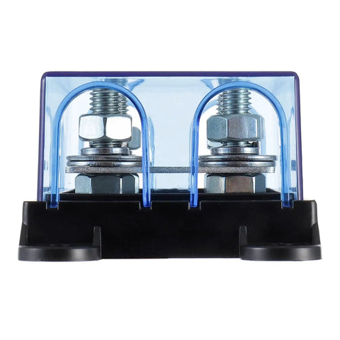 Front view of Two Way AMG Mega Fuse Holder ANM B2 Bolt On Fuse Block for One or Two Fuses 32V DC Car Protection.
