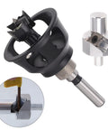 Smooth Operator Aluminum Dowel Jig Kit With Bench Dog Hole Drill Guide And Chamfer Reamer Burr Removal Tool Hella Precise Smart Pick Straight Bit Locator For Woodworking Projects, featuring precision drill bit and tool.