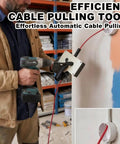 Man using wire puller tool for conduit and cable, fish tape pulling tool for tight bends and hard-to-reach spaces in action
