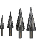 Versatile Step Drill Bit Set That Cuts Like Butter Made From Premium HSS Cobalt Steel To Punch Clean Holes In Metal Wood Or Plastic With One Cone Tool For Serious DIYers And Pros Who Need Precision And Durability Every Time On The Job. HSS step drill bits 4-12, 4-20, 6-30, 4-32