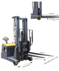 Counterbalanced Electric Forklift Packing A Rock Solid Three Thousand Three Hundred Pound Capacity That Tears Through Heavy Loads Without Breaking A Sweat For Rapid Smooth Warehouse Moves showing adjustable forks and control panel.