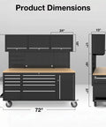 Product dimensions of Top Shelf 72 Inch Rolling Tool Chest With 10 Smooth Drawers Solid Rubber Wood Top Mobile Workstation.