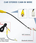Car Stereo Wiring Harness Kit With 16 Pin ISO Connector 10/20 Pin RCA Back Up Camera Adapter 4/6 Pin USB Cable And GPS Antenna Cord For Universal Android Radios showing cam-in wire, RCA input, WiFi, and Bluetooth antennas.