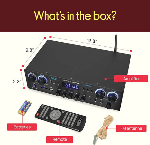 Home Stereo Receiver With Bluetooth 800W Peak Power 4 Channel Amplifier And USB MP3 Player Karaoke Mic Control