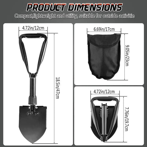 Dimensions of Lightweight 18.5 Inch Folding Shovel For Camping And Hiking, Portable High Carbon Steel Digging Shovel With Mini Trowel