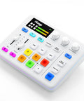 Top view of the G9 Audio Mixer For Streaming And Podcasting RGB PC Mixer With XLR Interface Volume Fader Mute Button 48V Phantom Power