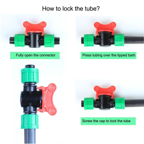 Irrigation In Line Barbed Shut Off Valve With Locking Fitting For Half Inch Drip Tape Tubing Sprinkler System close-up installation guide