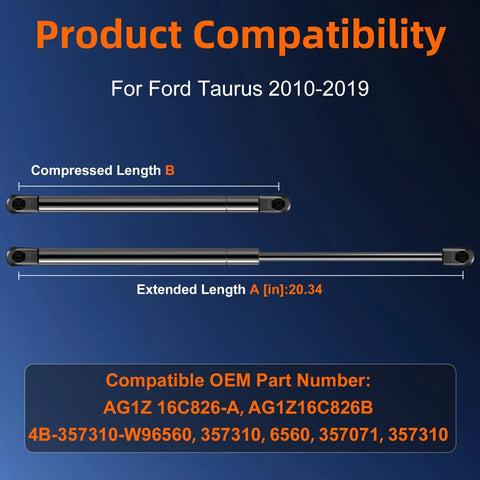 Front Hood Lift Support Strut for Ford Taurus 2010 to 2019 and Ford Police Interceptor Sedan 2013 to 2019 with measurements