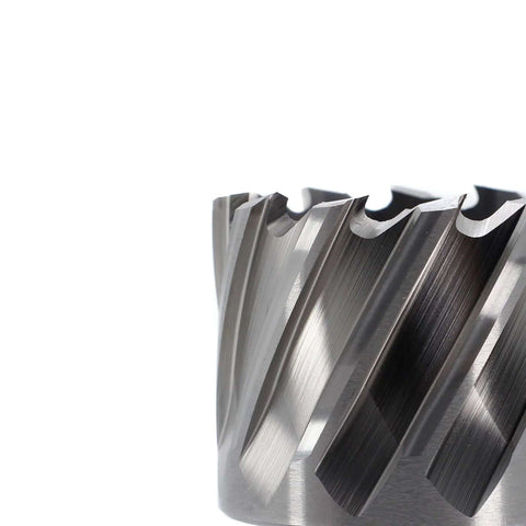2-inch annular cutter with sharp spiral teeth and metallic steel finish, front view