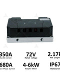 Heavy Duty 72V 350A Water Cooled Motor Controller Programmable Ec Power Unit For Electric Bike Scooter Or Golf Cart Conversion With Sick Liquid Cooling And Beast Mode Output, side view showing specifications.
