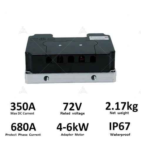 Heavy Duty 72V 350A Water Cooled Motor Controller Programmable Ec Power Unit For Electric Bike Scooter Or Golf Cart Conversion With Sick Liquid Cooling And Beast Mode Output, side view showing specifications.