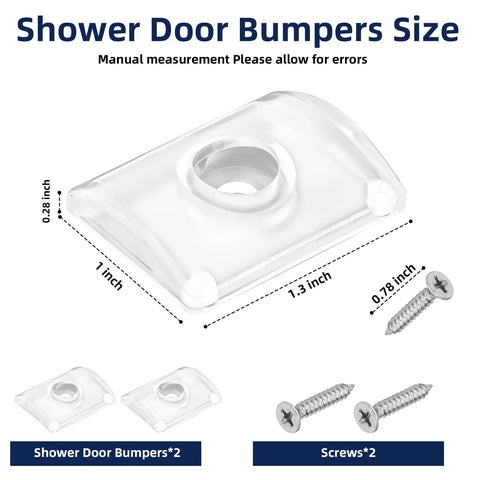 Glass Shower Door Bumpers For Sliding Doors With Screws, Wall Jamb Stopper Replacement Parts For Shower Enclosures, Fits 1 Inch Or 1.3 Inch Door Frames, Clear Bumpers With Mounting Screws, Reduces Sliding Noise Scratching And Door Movement Set Of 2.
