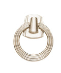 Front view of 2.2 inch footed nickel ring drawer pull, classic American design, heavy duty ring pulls, for cabinets and cupboards.