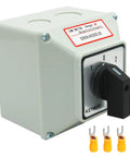 Beefy 40A Rotary Changeover Switch With Exterior Box 3 Position 3 Pole 12 Terminals IP65 Cam Box On Off On Selector