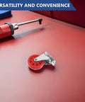 Hella Smooth Nylon Caster Wheels For Mechanic Creepers Providing Straight Up Quiet Rollout And Rock Solid Swivel Control For Effortless Shop Floor Cruising on a red surface.
