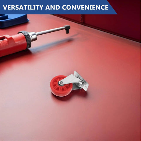Hella Smooth Nylon Caster Wheels For Mechanic Creepers Providing Straight Up Quiet Rollout And Rock Solid Swivel Control For Effortless Shop Floor Cruising on a red surface.