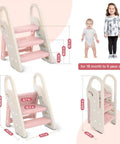 Pretty Darn Versatile Foldable Toddler Step Stool For Bathroom Sink And Kitchen Counter With Adjustable Height Settings And Safe Handles To Make Potty Training An Absolute Dream For Growing Kids In Soft Pink, showing dimensions and angles.
