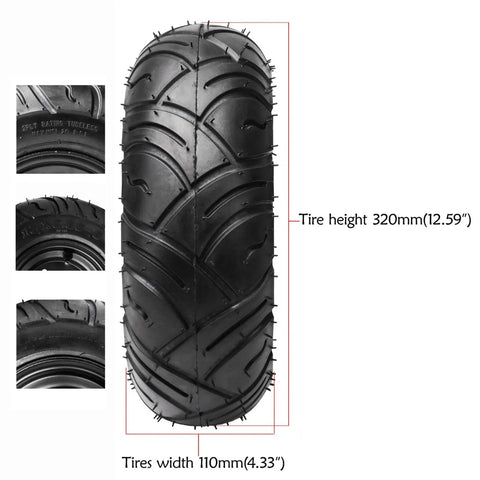 All In One 32 Inch Live Axle Go Kart Kit with 13x5.00-6 tire, showing tread pattern and dimensions for racing projects