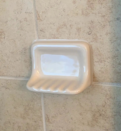 Bone Almond Ceramic Soap Dish Holder For Bathroom Walls With Glazed Finish, Easy Tile Adhesion Install, Not For Flat Surfaces