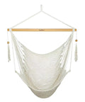 Caribbean Style Hammock Chair With Spreader Bar, XL Rope Hanging Chair For Indoor Outdoor Use, 300 Lb Weight Capacity, Natural White