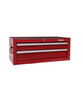 Industrial Two Drawer Portable On The Go Metal Tool Chest Cabinet 26 Inch Wide Middle Box with Ball Bearing Drawer Slides Central Cam Lock Steel Tool Storage Organizer Red