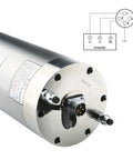 Beefy 7.5KW Water Cooled CNC Spindle Motor ER25 for Metal Milling and Engraving, rear view with connectors and wiring diagram.