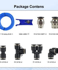Blue PU Air Line Tubing Kit With One Quarter Inch OD And One Sixth Inch ID 39.4 Feet 12 Meters Includes 14 Fittings And Pipe Cutter