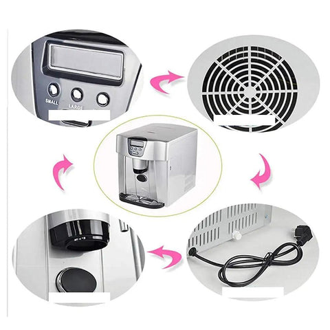 Portable Countertop Ice Machine Fast Self Clean Compact Ice Maker For Home Parties Kitchen Bar with control panel and ventilation.